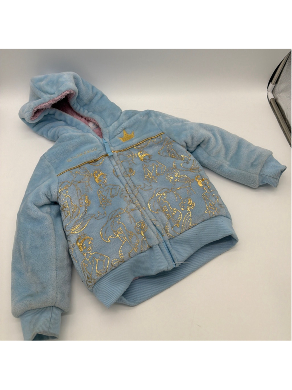 Girls Disney Princess Puffer Jacket 4T Blue Gold